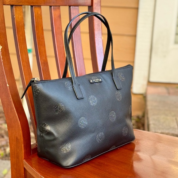 Kate Spade Black Glitter Polka Dot Small Tote Bag - Picture 5 of 9